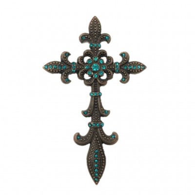 7003COP-TUR TURQUOISE CRYSTAL / COPPER WALL CROSS / W FDL DESIGN